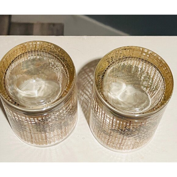Vintage MCM Gold Lattice Fern Glasses|2 Highball Tumblers|1960s MCM Barware - Picture 3 of 3